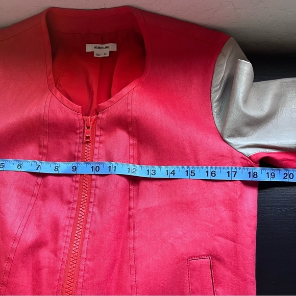 Helmut Lang Lamb Leather 3/4 Sleeve Full Zip Collarless Bomber Jacket Medium - Picture 11 of 14